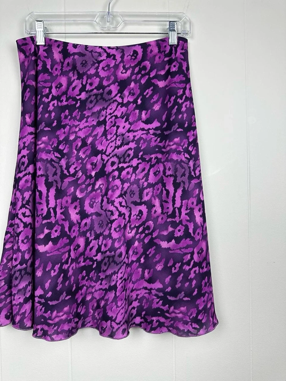 Purple leopard print polyester midi skirt